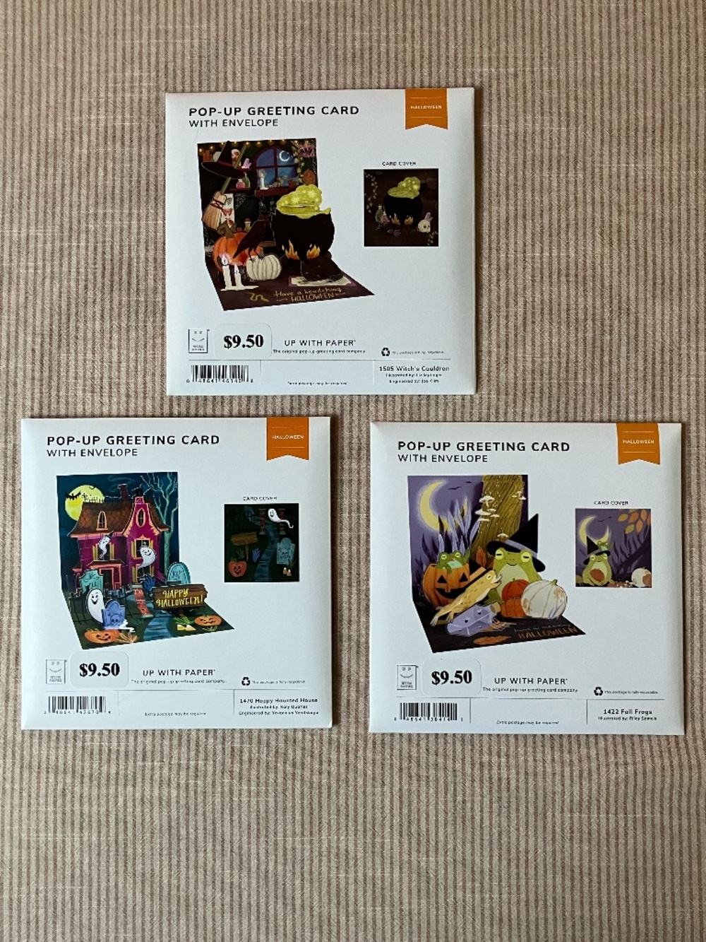 3 Halloween Pop Up Greeting Card with Envelope